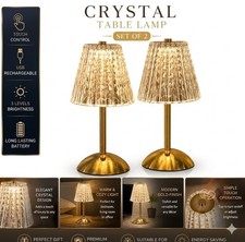 Set of 2 Crystal Table Lamps Touch Control USB Rechargeable Bedroom Lamps