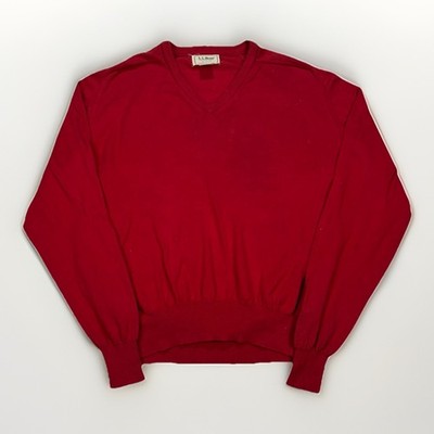 LL Bean USA Red V Neck Sweater Mens Large Cotton Vintage Knit