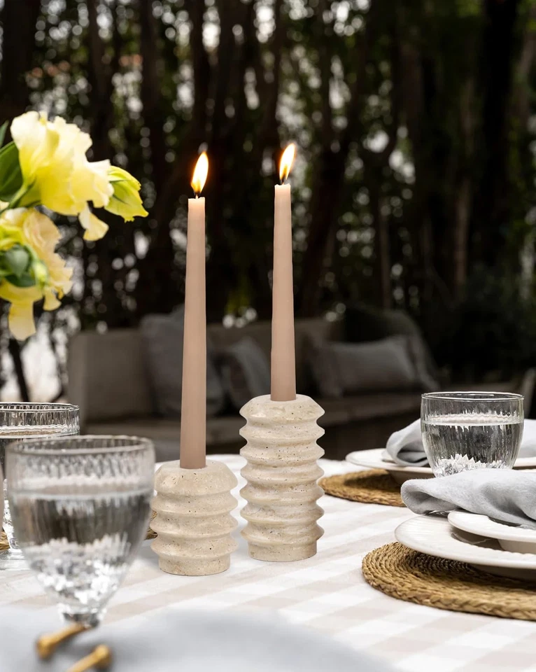 Juego de Candelabros Cónicos Travertino Natural Candelabro Manto Vela S... Foto 4 de 4