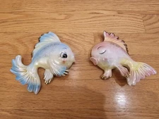 Norcrest  Kissing Fish Ceramic Wall Hanger Pink And Blue Qty 2