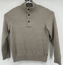 American Eagle Long Sleeve Quarter Button Pullover Cotton Sweater Tan Large