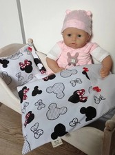 ❤Puppenbettwäsche❤PuppenwagenGarnitur Babypuppe 43-45 Mickey Mouse❤Handmade Neu