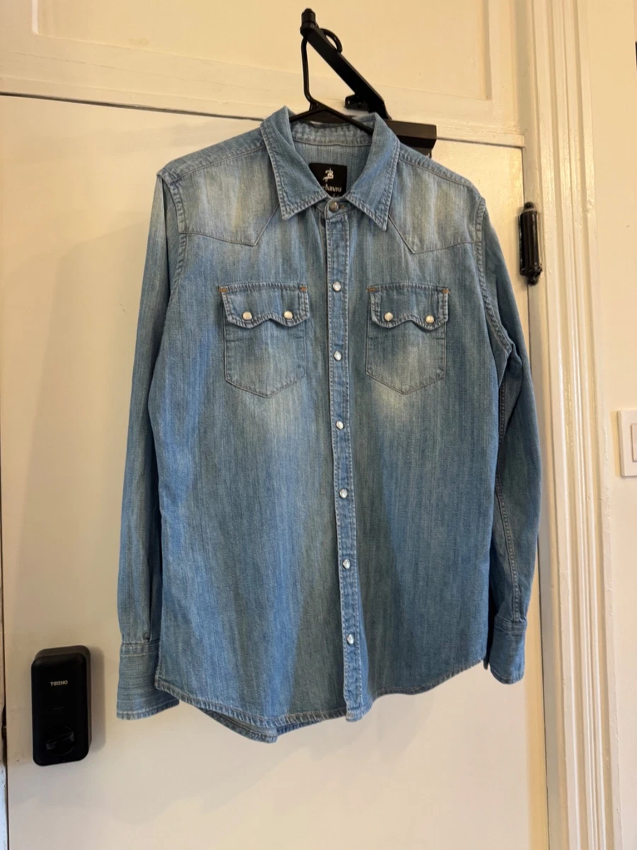 Denim Long Sleeve Regular Size S Casual Button-Down Shirts for Men