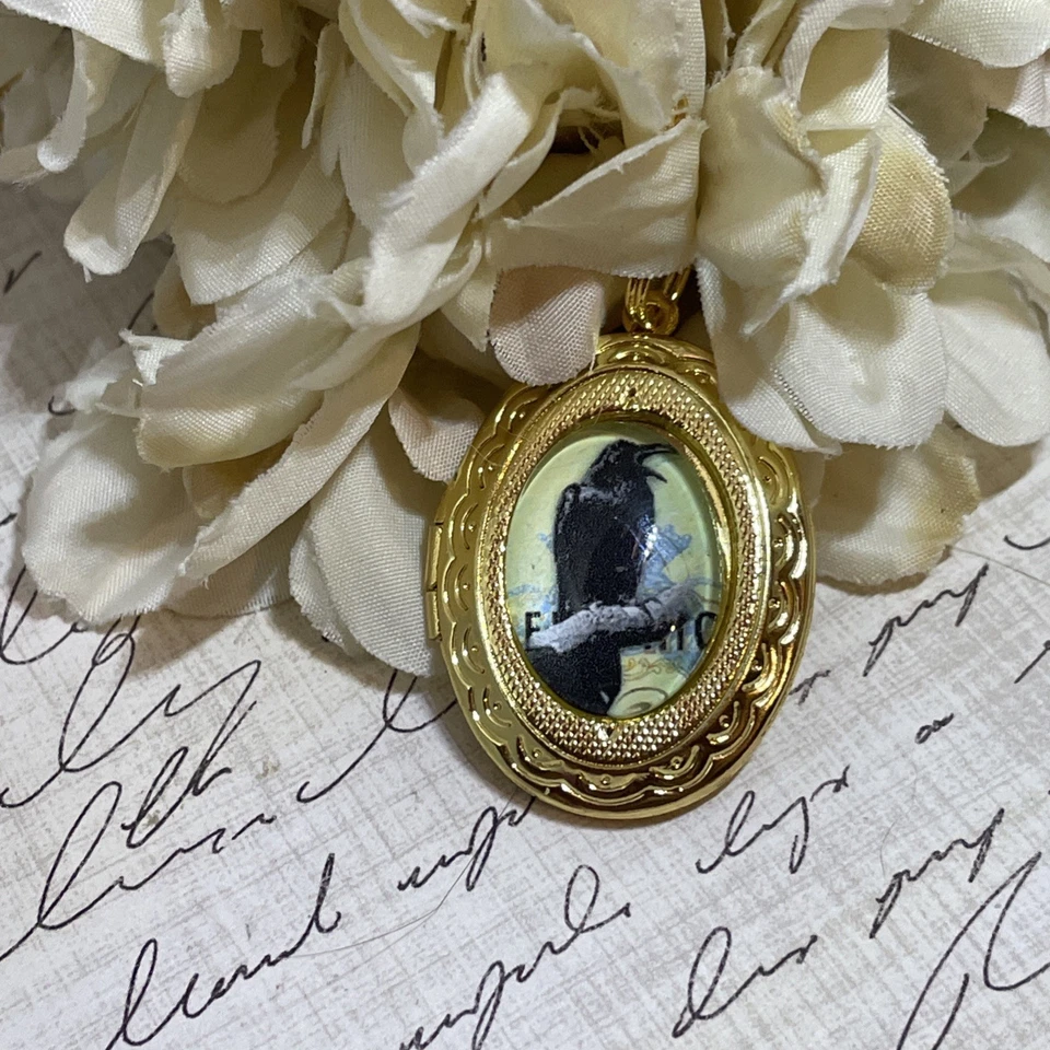 Festival Oro Cuervo Negro Cuervo Medallón Collar Colgante Gótico Boda Halloween Foto 3 de 4