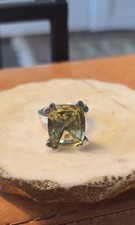 Sterling Silver Marked 925 Cocktail Chunky Ring Size 8.5 Weighs 11.8 Light Green