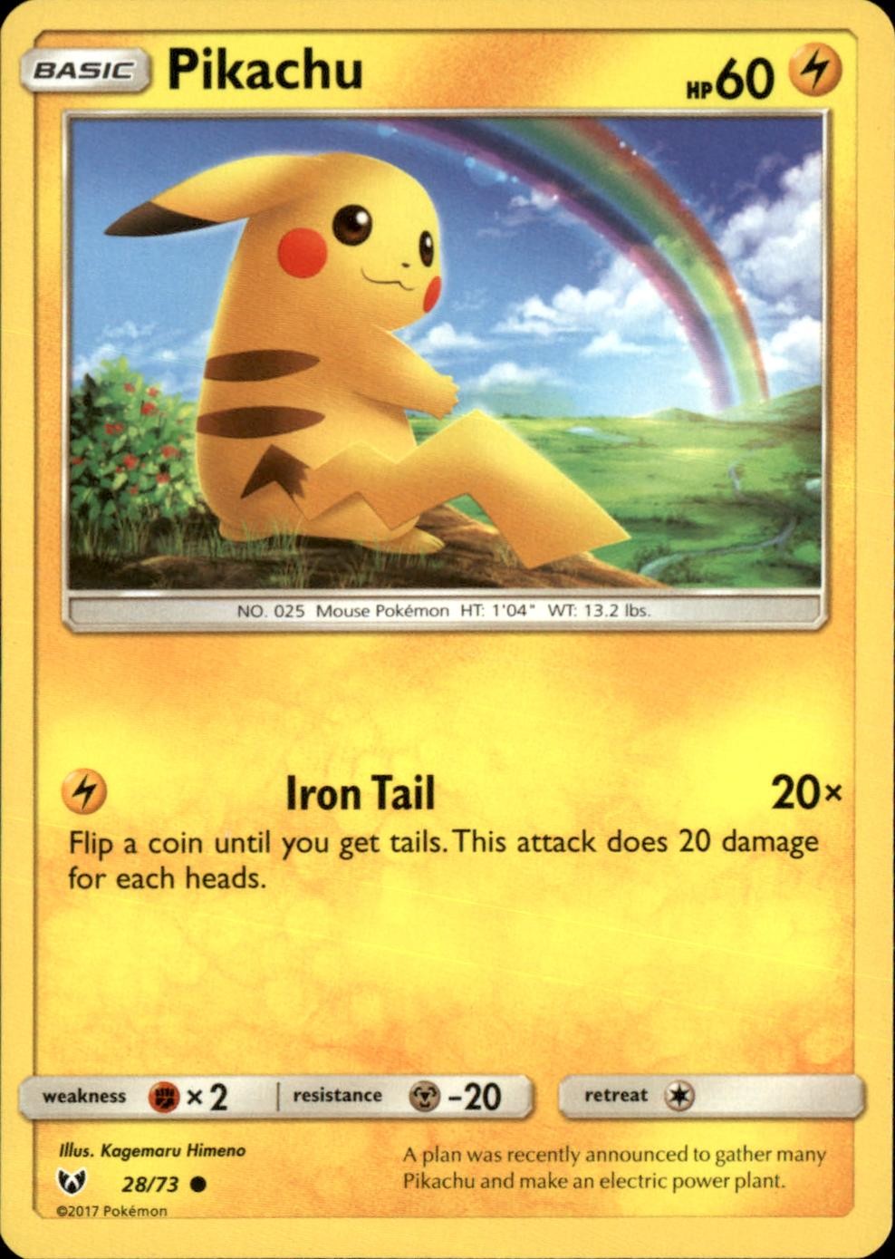Pikachu 28/73 Common Shining Legends Pokemon NM