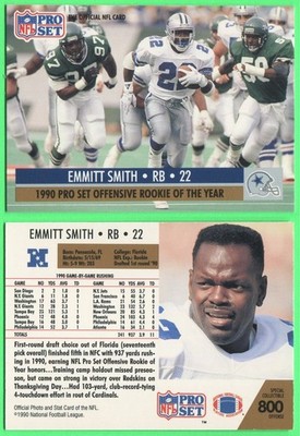 1990 Pro Set NFL Rookie of the Year #800 Emmitt Smith (RC) Dallas Cowboys (e)