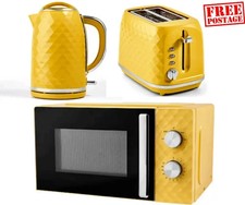 Matching Yellow Diamond Textured Microwave Kettle Toaster Bundle 17L 2-Slice 3kW