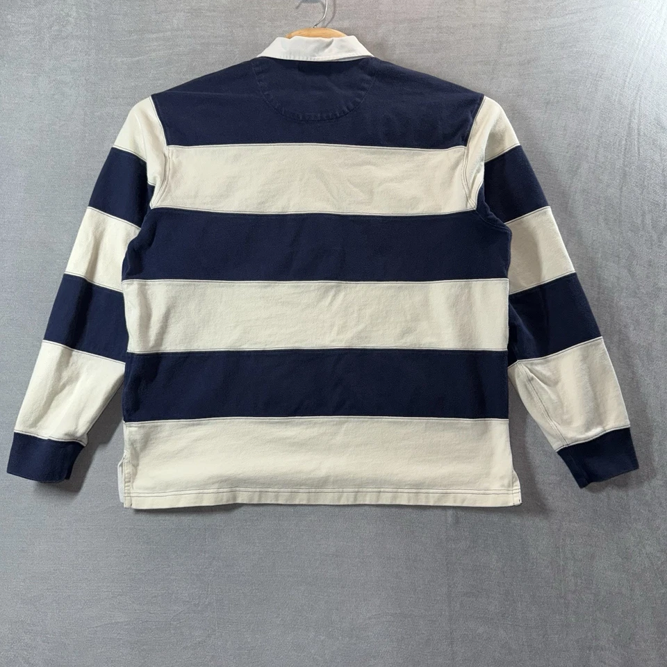 Polo Ralph Lauren Rugby Polo De Colección Para Hombres XL Ajuste Personalizado Azul Crema Rayas Pesado Foto 3 de 4