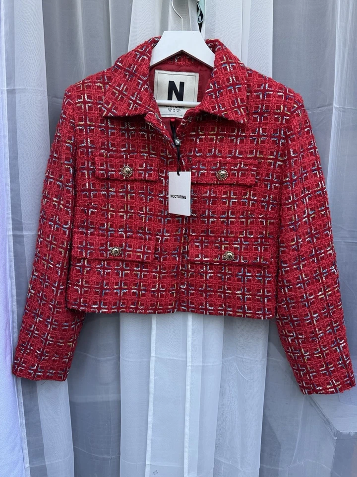 Nueva Chaqueta Blazer Nocturne Rojo Tweed Talla XL Foto 4 de 4