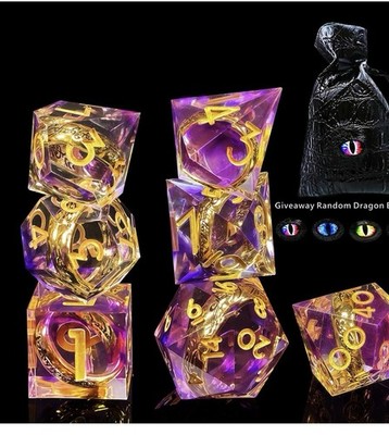 DND Dice Set Sharp Dice, One Ring,  Lord of the Rings,  Purple Colored w/ bag.