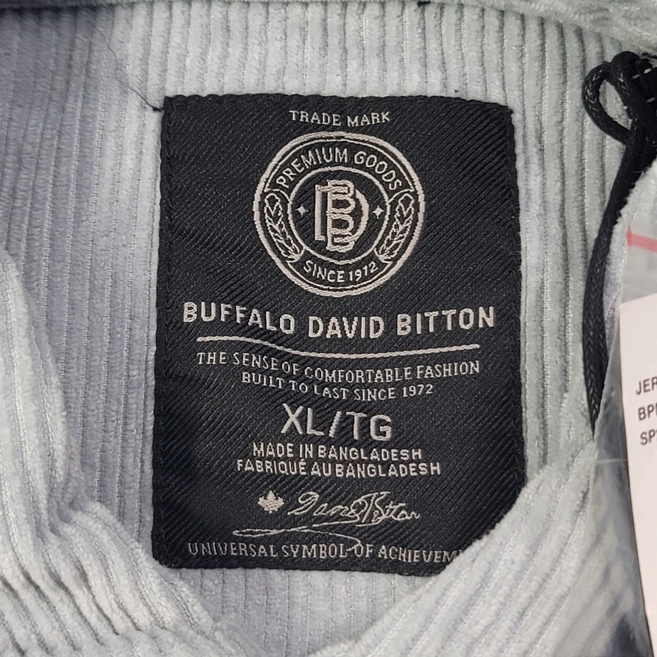 Camisa de pana Buffalo David Bitton para hombre XL gris con botones bolsillos con solapa nueva con etiquetas Foto 4 de 4