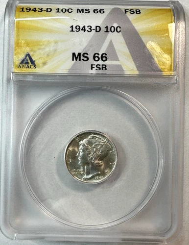 1943-D Mercury Dime ANACS MS-66 FSB