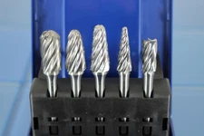TEMO 5 pc NF Aluminum Cut CARBIDE BURR FILE Set 1/2" 3/8" HEAD 1/4" D 2" L Shank
