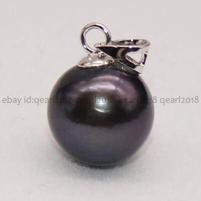 #ad Gorgeous Genuine Natural Round Black South Sea Pearl Pendant 14K Gold 8 14mm $24.29