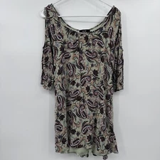 Naif Anthropologie Top Women Petite Medium Green Cold Shoulder Paisley Gauzy
