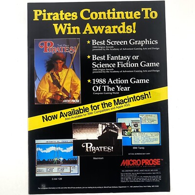 Sid Meier s Pirates Vintage Computer PC Video Game 1980s Awards Print Ad Poster