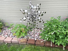 Heavy Duty Double Circles Dots Wind Spinner Metal Welded Yard Stake Whiryl-Gig