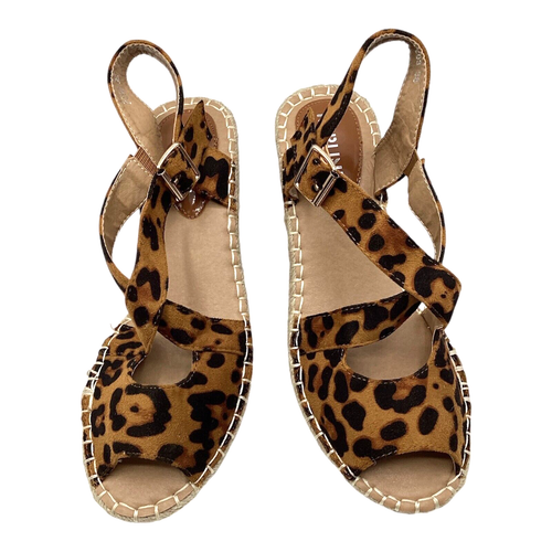 Womens Leopard Print Faux Suede Wedge Heel Summer Shoes Sandals Size UK 5 New - Picture 2 of 9