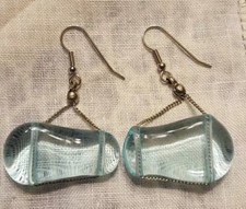 NEW PIERCED DANGLE EARRINGS   BLUE GLASS     1.75" LONG X 1.25"