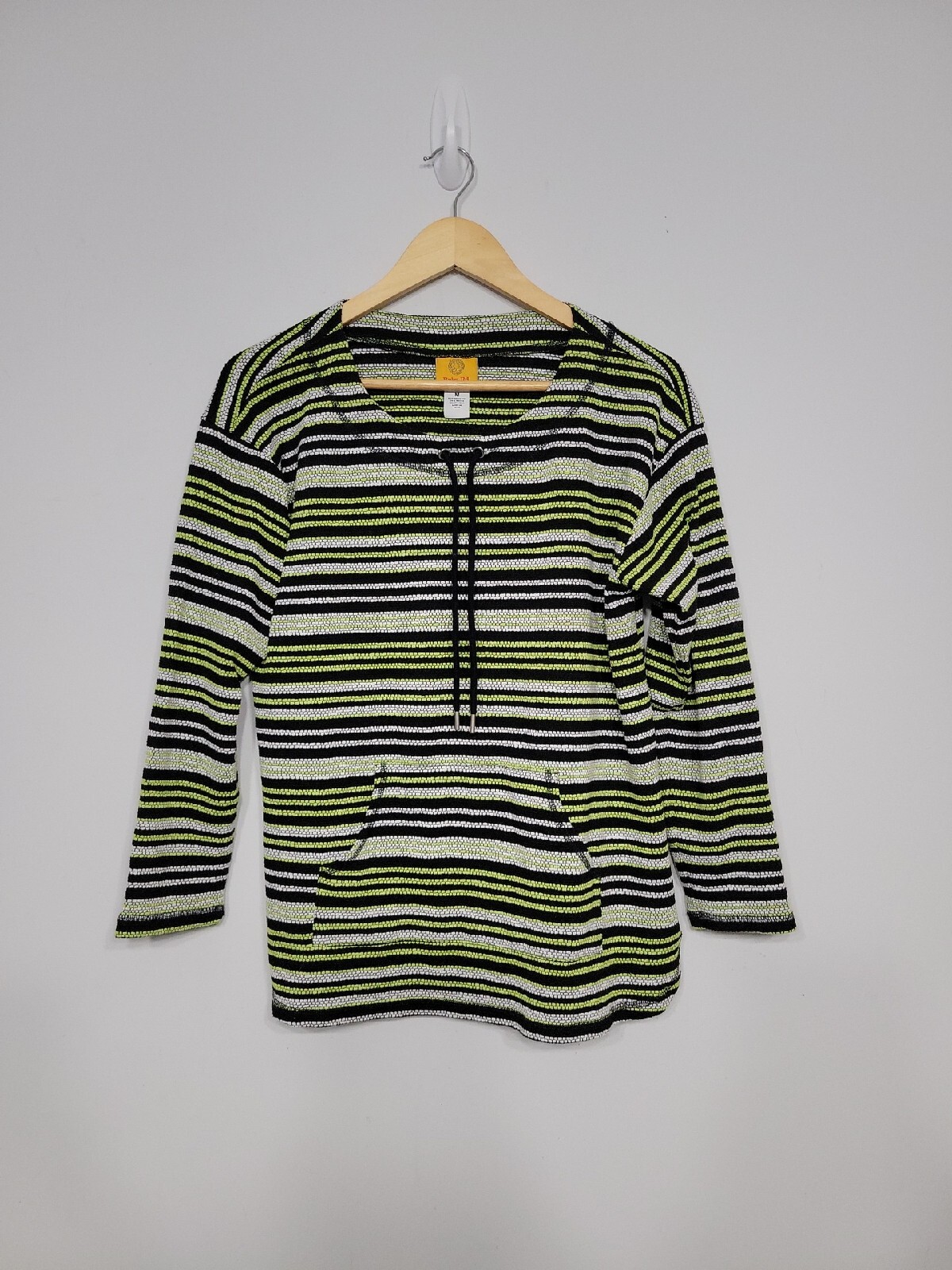 Ruby Rd. Women’s Pullover Size Medium Neck Drawstring Striped Lime
