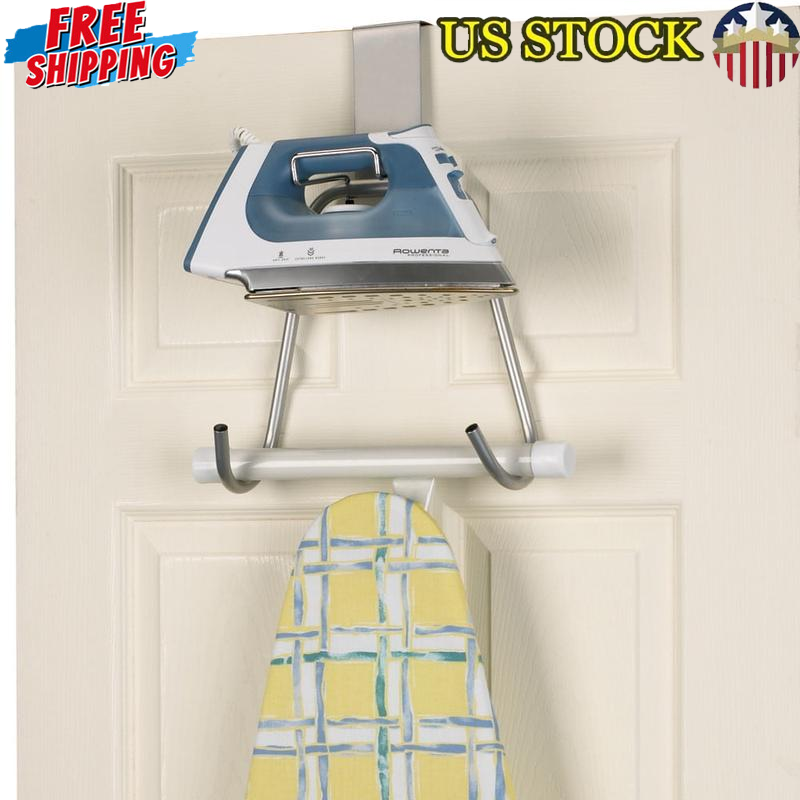 Over Door Ironing Board Holder Metal Hooks Wall Storage Iron Organizer New-image