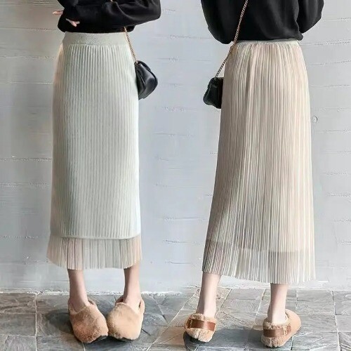 Fashion Elastic Waist A-line Skirt Screw Thread Lace Patchwork Hip Wrap Skirt - Bild 8 von 21