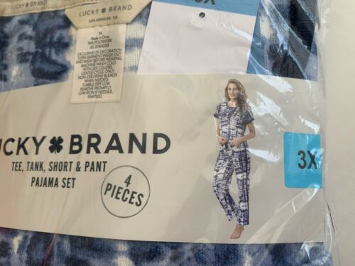 Sz 3X LUCKY BRAND Ladies 4 Piece Pajama Set BLUE Plus Size XXXL Tie Dye SHIP2DAY - 第 4/10 張圖片