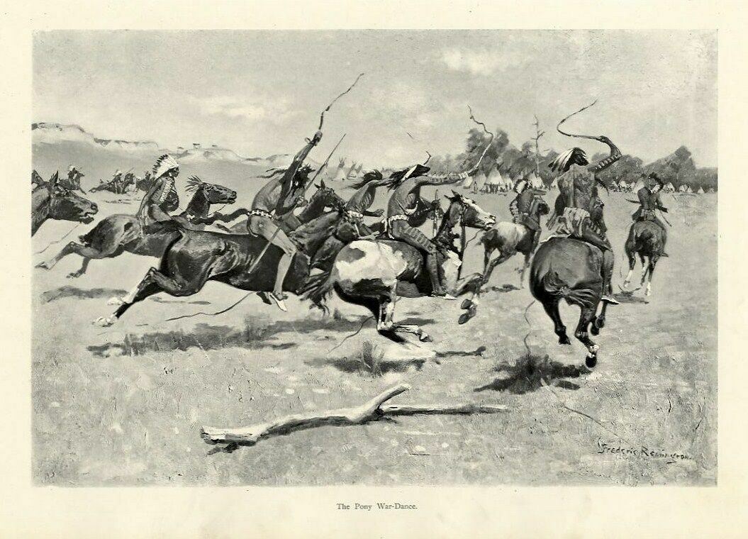 FREDERIC REMINGTON INDIAN WARRIORS RETURN TO CAMP TEEPEE HORSES PONY WAR DANCE | eBay