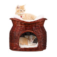 Bingopaw 2 Tier Woven Cat/Kitten Bed Raised Twin Basket Wicker Cave Igloo House