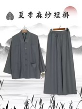 Buddhist Monk Robe Cambric Costume Set Kung fu Uniform Summer Thin Robe