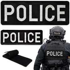 2-Piece Embroidered Police Patch for Vest, Jacket, Hook & Loop, Large & Small