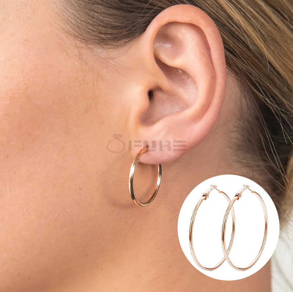 Chic 20MM Round Drop Dangle Women Sleeper Hoop Earrings 18ct Rose