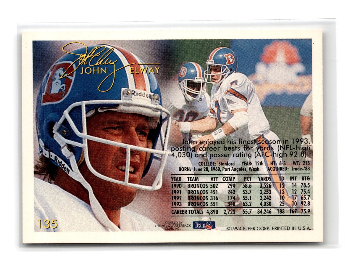 John Elway Football #96 1994 Fleer Shell FACT Denver Broncos | eBay