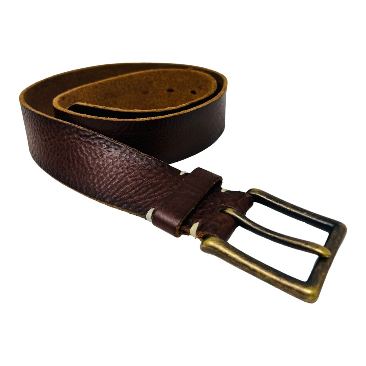 Genuine Leather Belt 37” Tarnished Brass Buckle Soft Pebbled  display picture 1