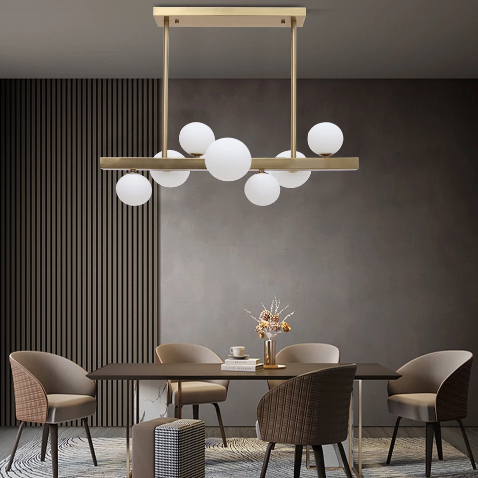 Modern 7-Light Linear Bubble Chandelier Glass Ball Ceiling Pendant Lamp Fixture - Image 3 of 4