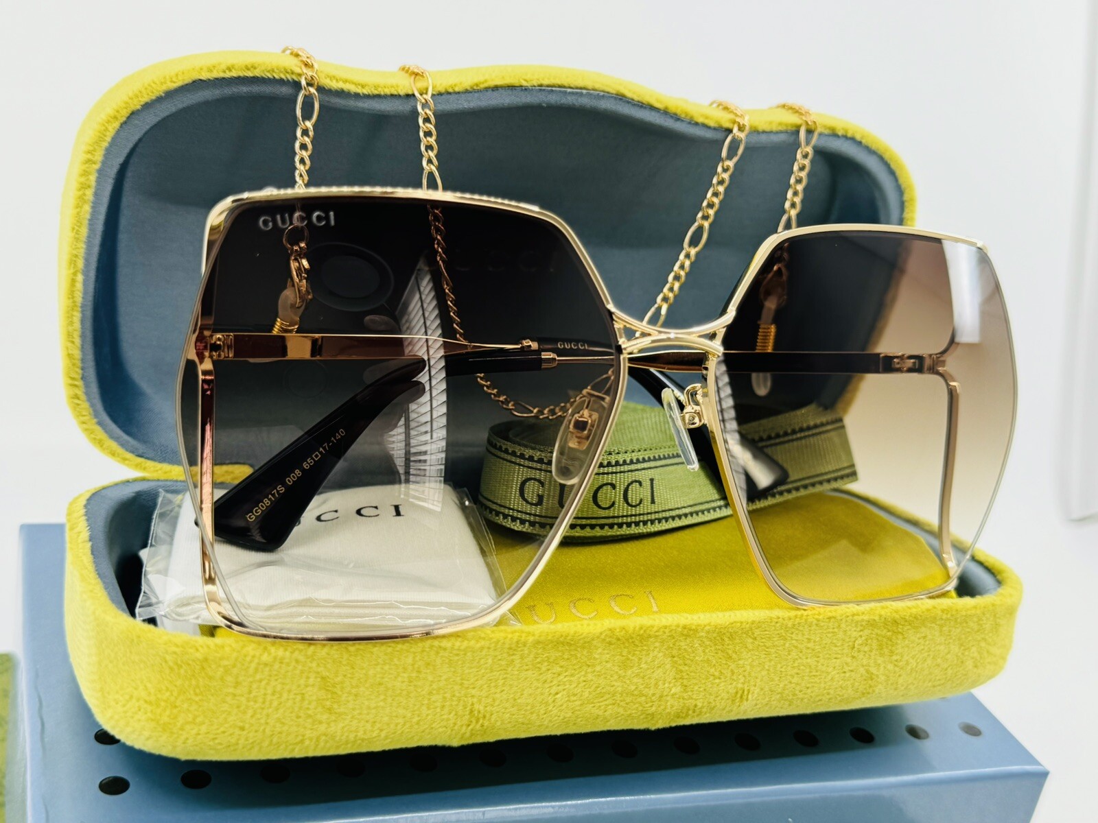 Gucci Oversized GG0817S 008 65mm Gold Metal Frame Brown Gradient Lens