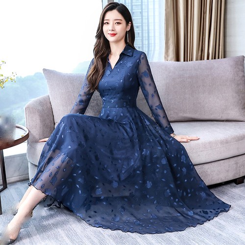 Autumn Korean Fashion Beautiful Temperament V-neck Chiffon Printing Dress  Lady | eBay