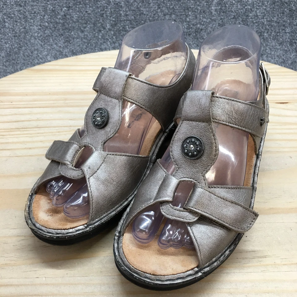 Finn Comfort Sandals Womens US7 UK5 Adana Strappy Slingback Wedge Metallic Gray - Image 3 of 4