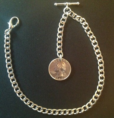 Albert pocket watch chain with t-bar and US quarter dollar fob,silver