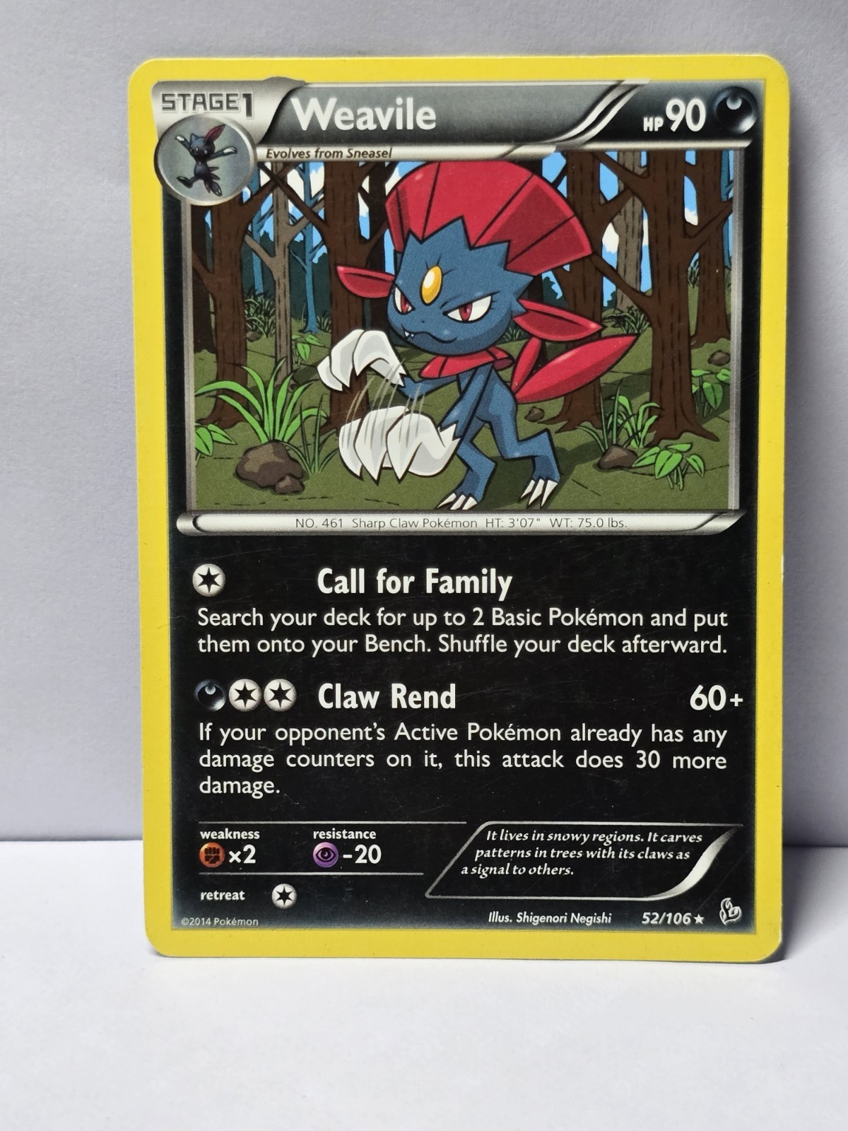 Pokemon Card Weavile Rare XY - Flashfire 52/106