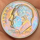 2001 P Roosevelt Dime Beautiful Brilliant Rainbow Toned Coin  #22