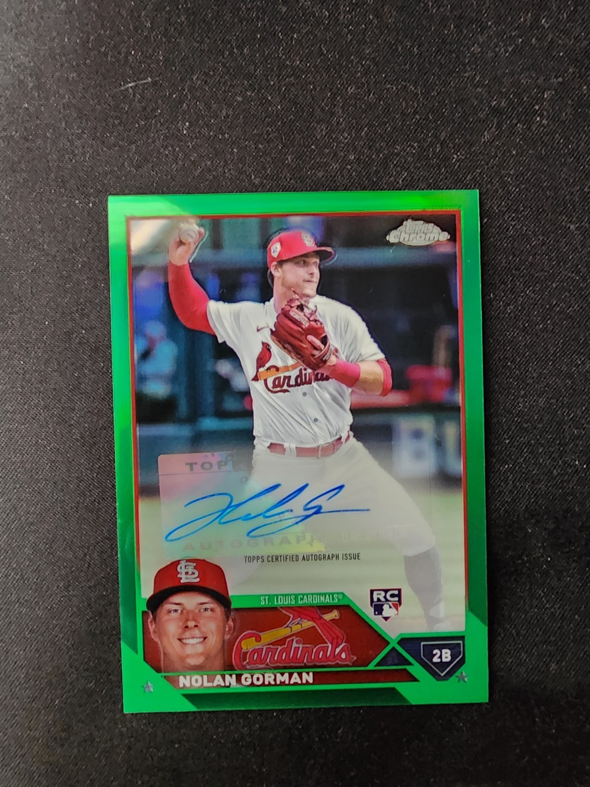 2023 Topps Chrome Update - Autographs Nolan Gorman #AC-NG Green Refractor /99