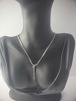 Vintage Guess Double Chain Bar Pendant Silver Tone Jewelry Costume