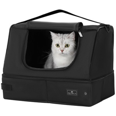 PETSFIT Portable Travel Cat Litter Box   Collapsible, 2Layer LeakProof Washab...