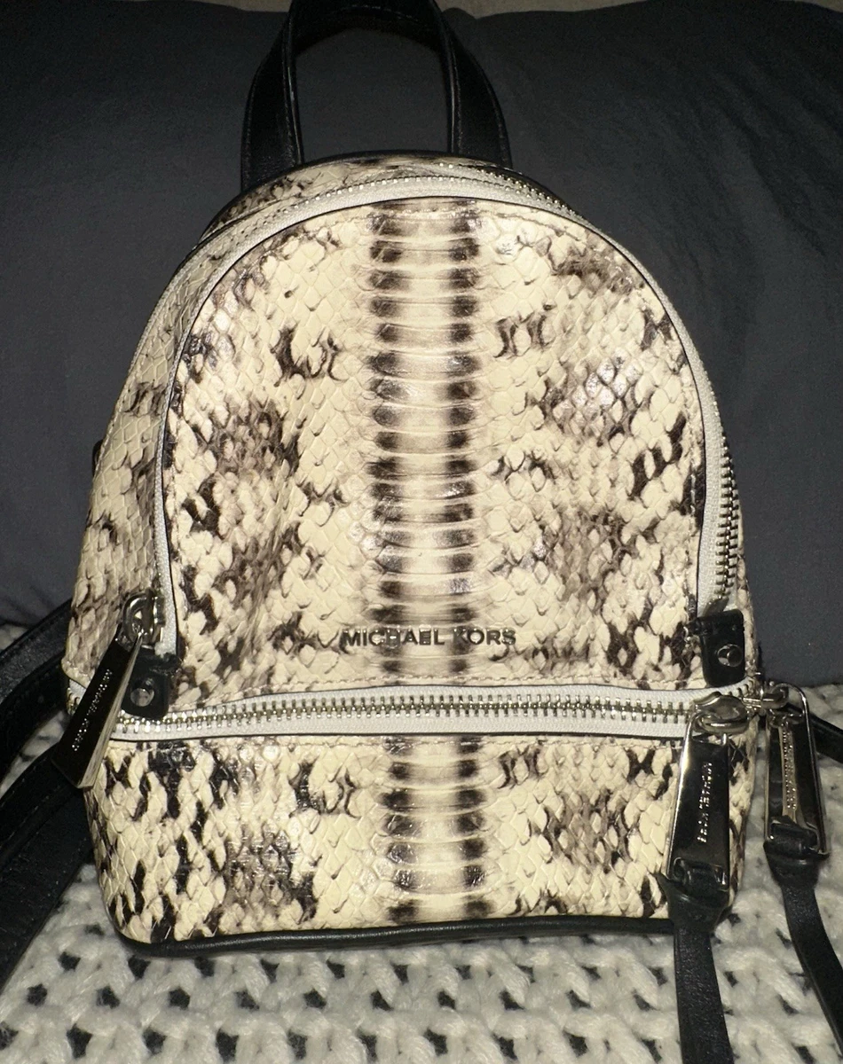 Michael Kors Rhea Mini Snake Embossed Leather Backpack Michael Kors Beige/Brown Python Embossed Leather Small Rhea  main image 2