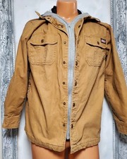 Dickies Jacket S-M Brown Fleece Hooded Duck Canvas Hoodie Elbow Patches Chore