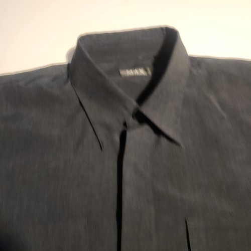 Camisa Max Studio Negra Abotonada Poliéster Bolsillos Brillantes Para Hombre Talla XL USADA EN EXCELENTE ESTADO - Imagen 5 de 13