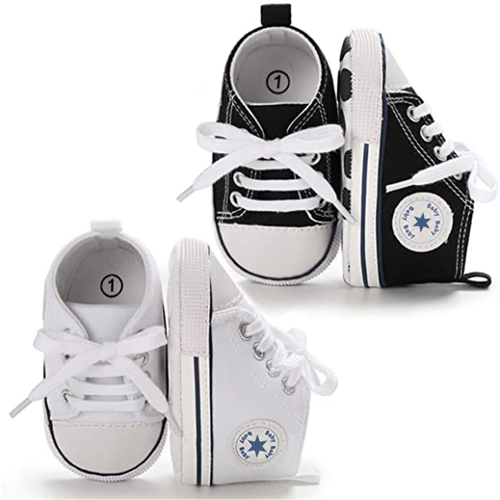 Unisex Baby Girls Boys Canvas High-top Shoes, Newborn Infant Anti-Slip Soft S...