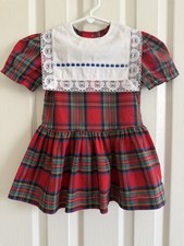 Vintage Girls Plaid Holiday Christmas Handmade Short Sleeve Dress 3T - 4T